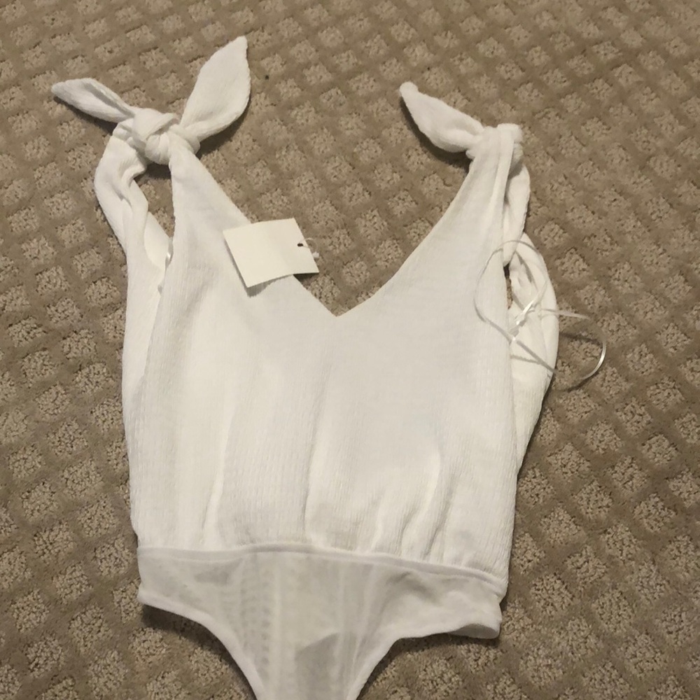 White Bodysuit Bow Shoulders